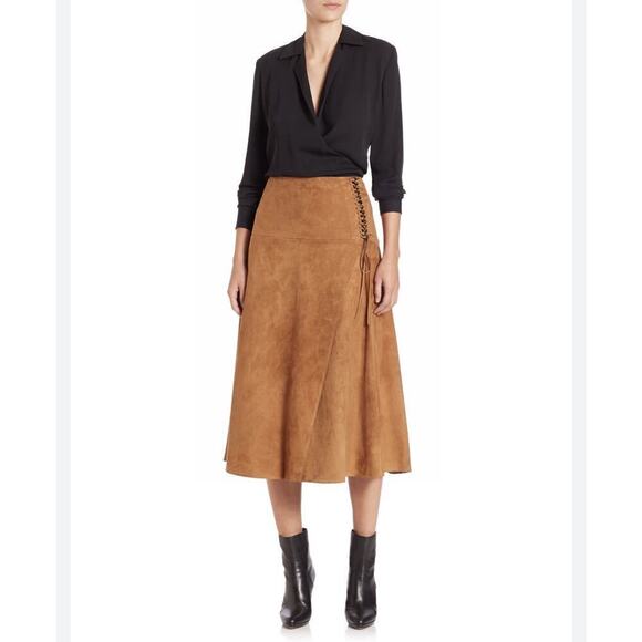 Ralph Lauren Collection Purple Label Suede Lace-Up Midi Skirt Western Runway 12 - Picture 3 of 14
